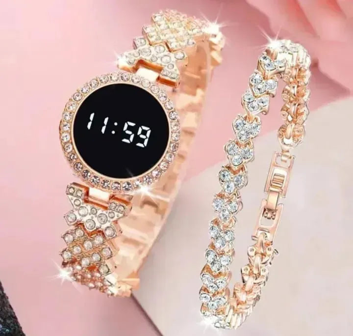 Stainless Steel Chain Digital Wristwatch for Women