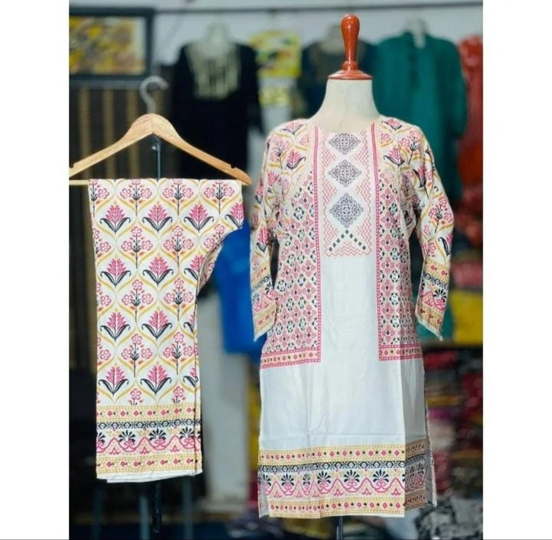 Samar's Fashion Summer Trendy Multicolor Printed 2pc Dress for Women & Girls