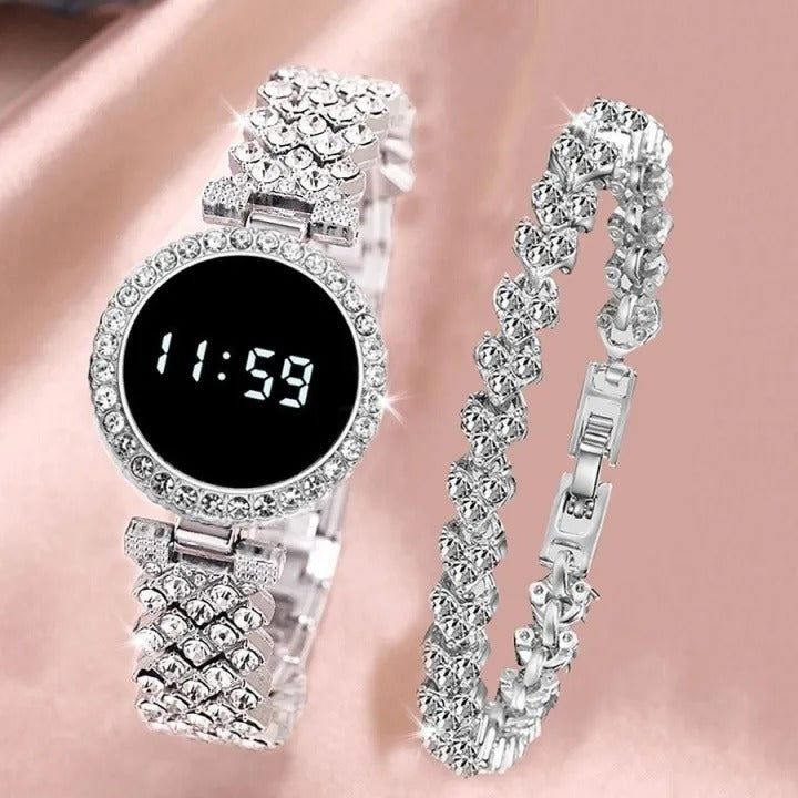 Stainless Steel Chain Digital Wristwatch for Women