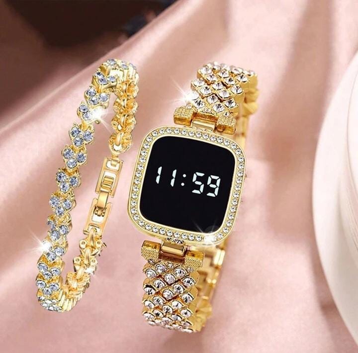 Stainless Steel Chain Digital Wristwatch for Women