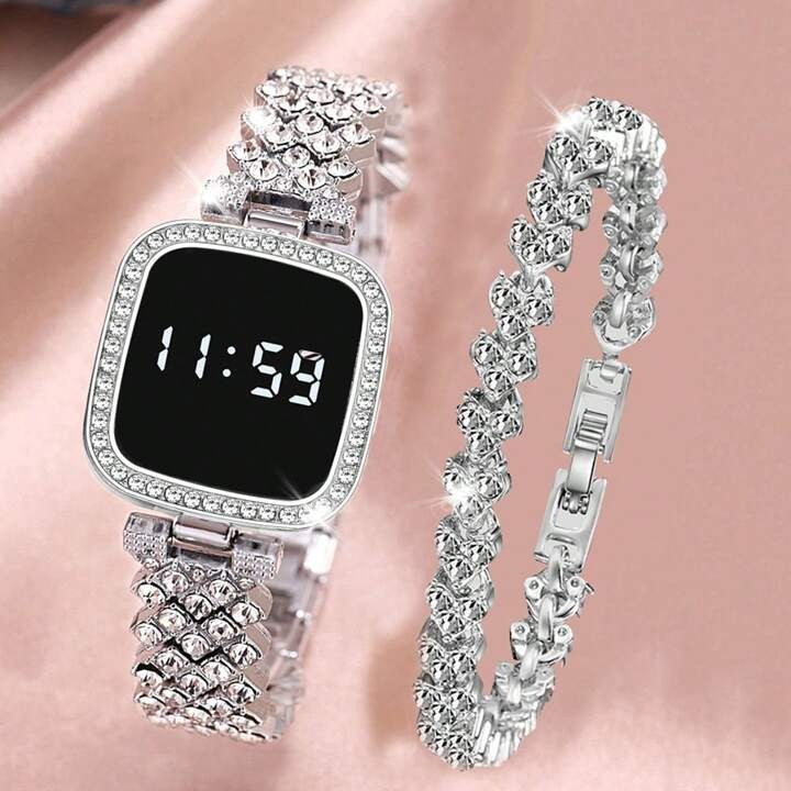 Stainless Steel Chain Digital Wristwatch for Women